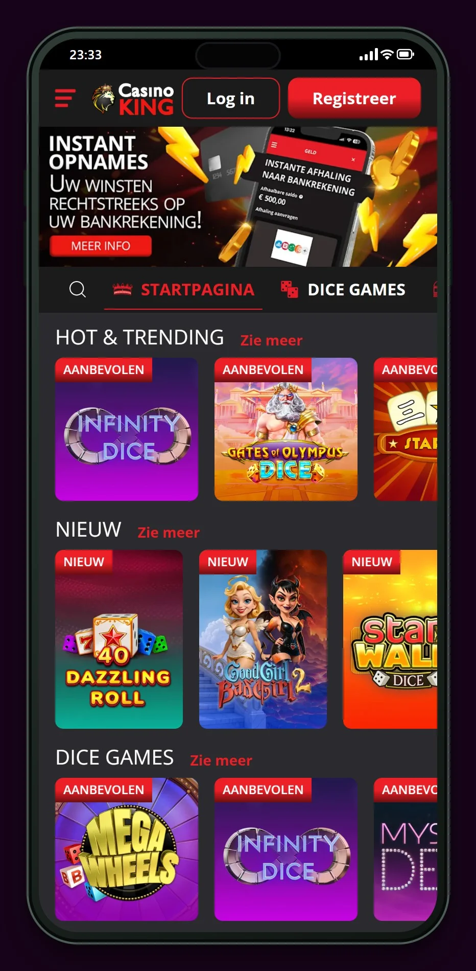 casino met payconiq: Casino King mobiele site, lobby
