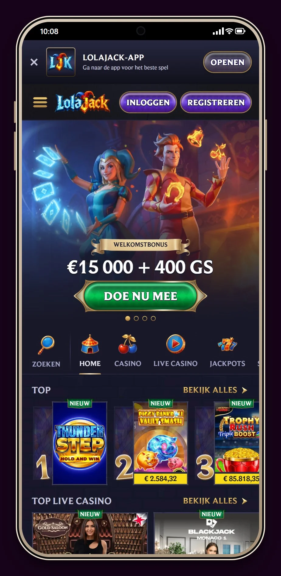 online casino payconiq: LolaJack mobiele lobby